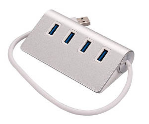 USB Хаб 4-port USB 3.0 TRY з підтримкою зовнішнього живлення сріблястий
