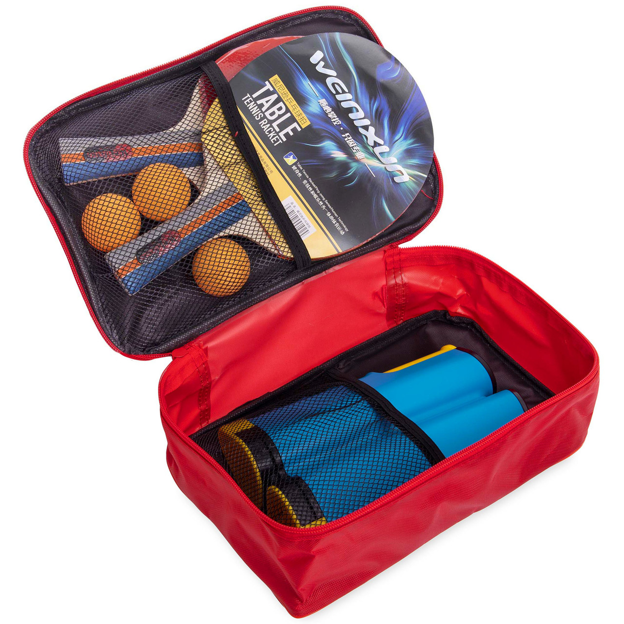Набір для настільного тенісу WEINIXUN A280 2 ракетки + 3 м'ячі, чохол і сітка з кріпленням, фото 1