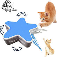 Игрушка для кошек интерактивная с пером когтеточка для котов Голубая