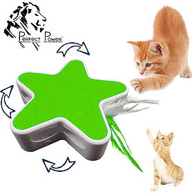 Інтерактивна іграшка Зірка з пером для кішок смарт когтеточка Зелена Інтерактивні іграшки для кішок