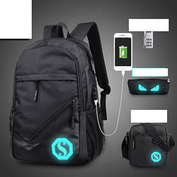 Рюкзак Senkey & Style чорний з USB з кодовим замком, пеналом і із сумкою через плече USB