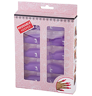 Затискач — кліпс для зняття гель-лаку, прищіпки для нігтів багаторазові пластикові (паковання — 10 шт.) фіолетовий