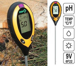Вимірювач параметрів ґрунту 4 в1 FLO (Польща) Гарантія 2 роки.