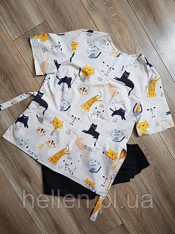 Принтований медичний топ / кофта "Котики", фото 1