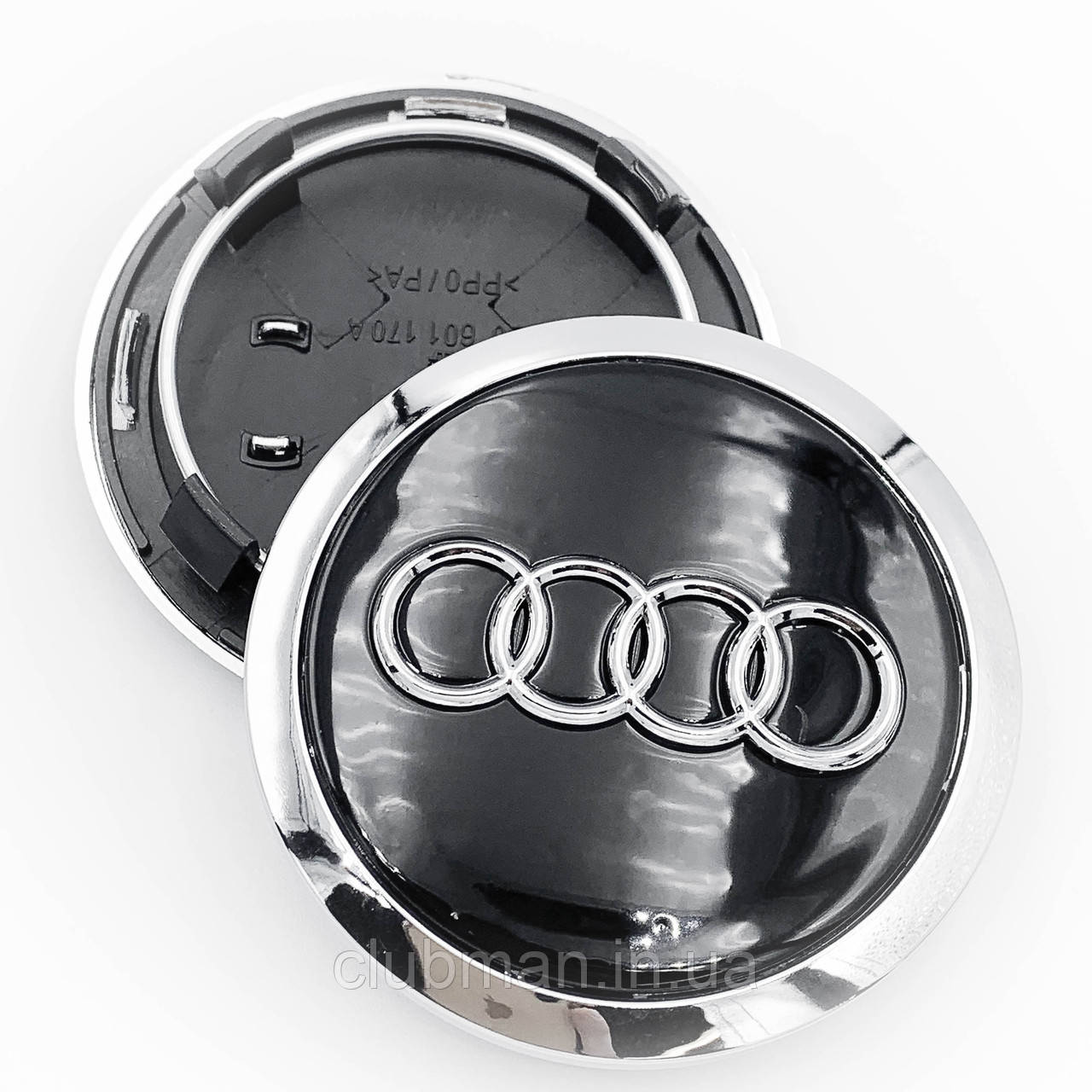 Ковпачки (заглушки) в литі диски AUDI (Ауді) 69 мм Чорні з хром обідком (4B0601170A)