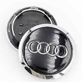 Ковпачки (заглушки) в литі диски AUDI (Ауді) 69 мм Чорні з хром обідком (4B0601170A)