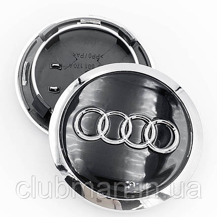Ковпачки (заглушки) в литі диски AUDI (Ауді) 69 мм Чорні з хром обідком (4B0601170A), фото 1