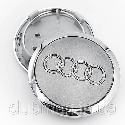 Ковпачки (заглушки) в литі диски AUDI (Ауді) 69 мм Сірі з Хром обідком (4B0601170A), фото 1