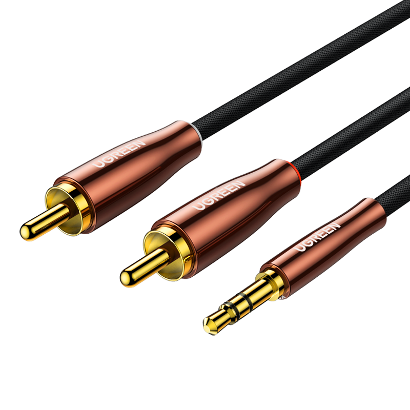 Якісний Ugreen HIFI аудіокабель 3.5 мм 2RCA тюльпани тканинне обплетення