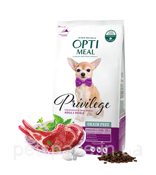 Корм Optimeal Grain free Small Breeds Lamb (Оптіміл беззерновий для дрібних собак, ягня), 1,5кг.