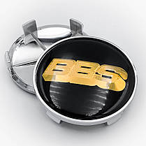 Ковпачки (заглушки) в литі диски BBS 68 мм. Чорний з золотими буквами, фото 4