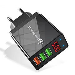 Зарядка Elough 3 USB LED black. Зарядне на 3 USB порти з дисплеєм.