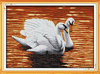 Набор для вышивания крестом с печатью на ткани NKF Пара лебедей D657/3 14ст