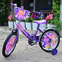 Детский велосипед Mustang Принцесса 18 дюймов с корзинкой. Фиолетовый