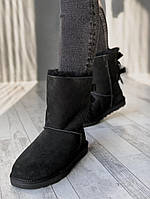 UGG Short Bailey Bow Black теплые УГГис бантом на зиму. Черные классные УГГи на меху женские 37