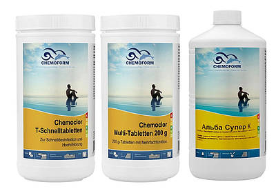 Готовий набір для догляду за водою в басейні, Chemoform «Стандарт» (хлор-шок, мульти-таб, альгіцид)
