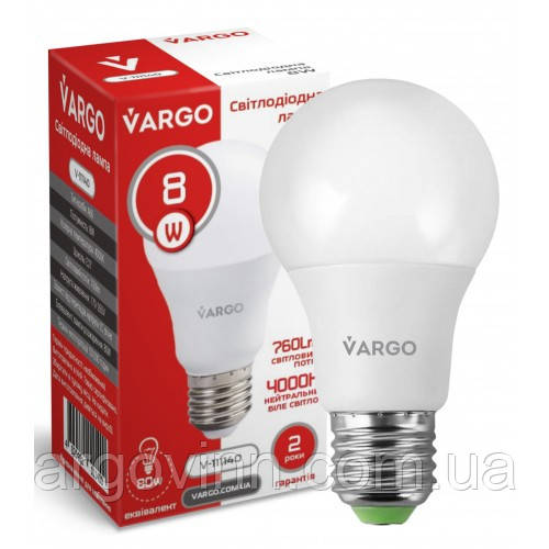 LED лампа VARGO A60 8W 4000K E27 220V (V-111140)