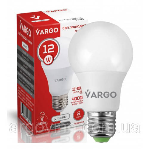LED лампа VARGO A60 12W E27 4000K (V-110507)