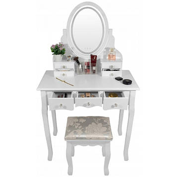 Туалетний столик Bonro-В-066L  з дзеркалом з підсвічуванням і стильна табуретка