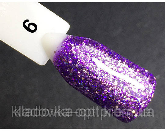 Гель-лак Oxxi Professional Star Gel №6 (фіолетовий, глітерний), 10 мл, фото 2