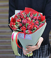 Букет красных пионовидных тюльпанов, 25 шт.