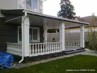 В данном проекте была задействована балюстрада на основе балясины B0 и также  элементы колонны в оформлении 

гостевого домика.Срок службы изделий из высокопрочного бетона по технологии СИСТРОМ не менее 25 лет под 

открытым небом.