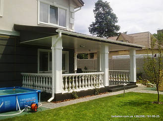 В данном проекте была задействована балюстрада на основе балясины B0 и также  элементы колонны в оформлении 

гостевого домика.Срок службы изделий из высокопрочного бетона по технологии СИСТРОМ не менее 25 лет под 

открытым небом.