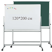 2-верхнична магнітна дошка для маркера та крейди (комбінована, зворотна, пересувна) iBoard 120*200