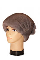 Жіноча хутрова шапка норкова, "Брітні ґудзик" (сіро-блакитна), фото 2