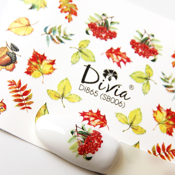 Наклейки на нігті Divia "Слайдер дизайн" на білій підложці Di865 №SB006