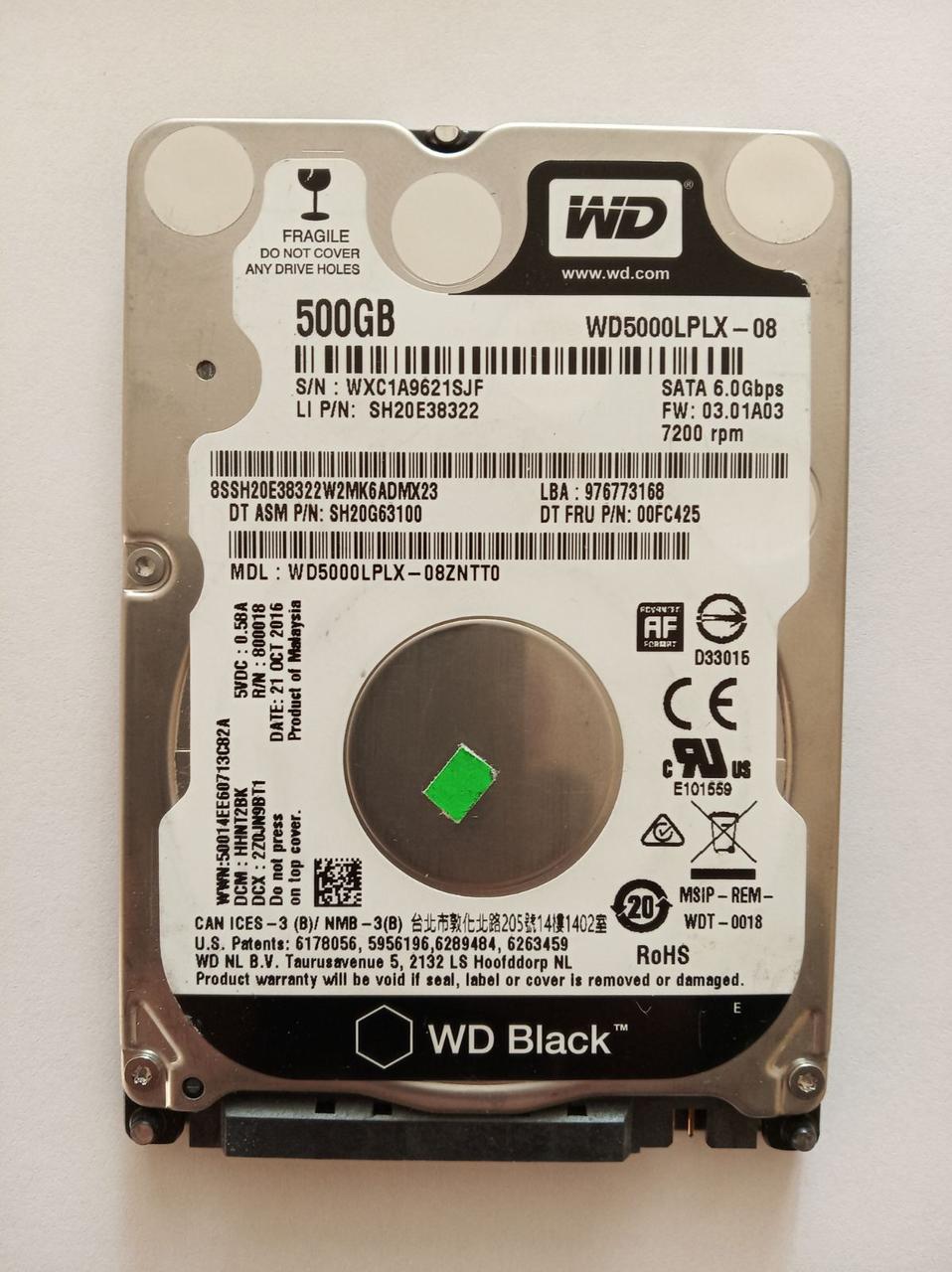 Жорсткий диск Western Digital (WD) 500 Gb 7200rpm 16MB 2.5" дюйма 7.2k (WD5000BPKT-00PK4T0)