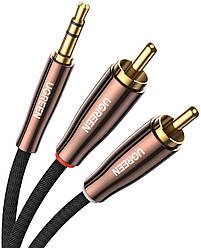 Кабель аудіо Ugreen 3.5 mm to 2RCA HiFi в тканинній обплетенні 2М Black (AV170)