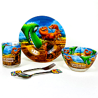 Детский набор стеклянной посуды для кормления Хороший динозавр 5 предметов Metr+