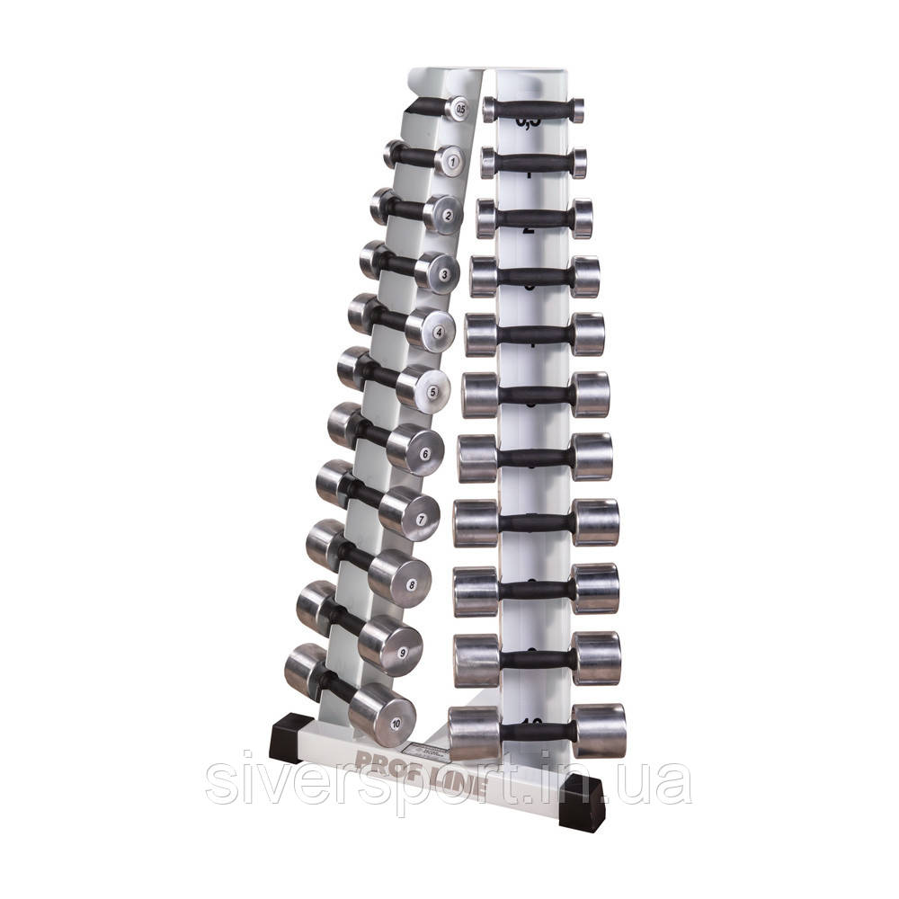 Хромовані гантелі зі стійкою (пари від 0,5 до 10 кг) ST410.1, фото 1