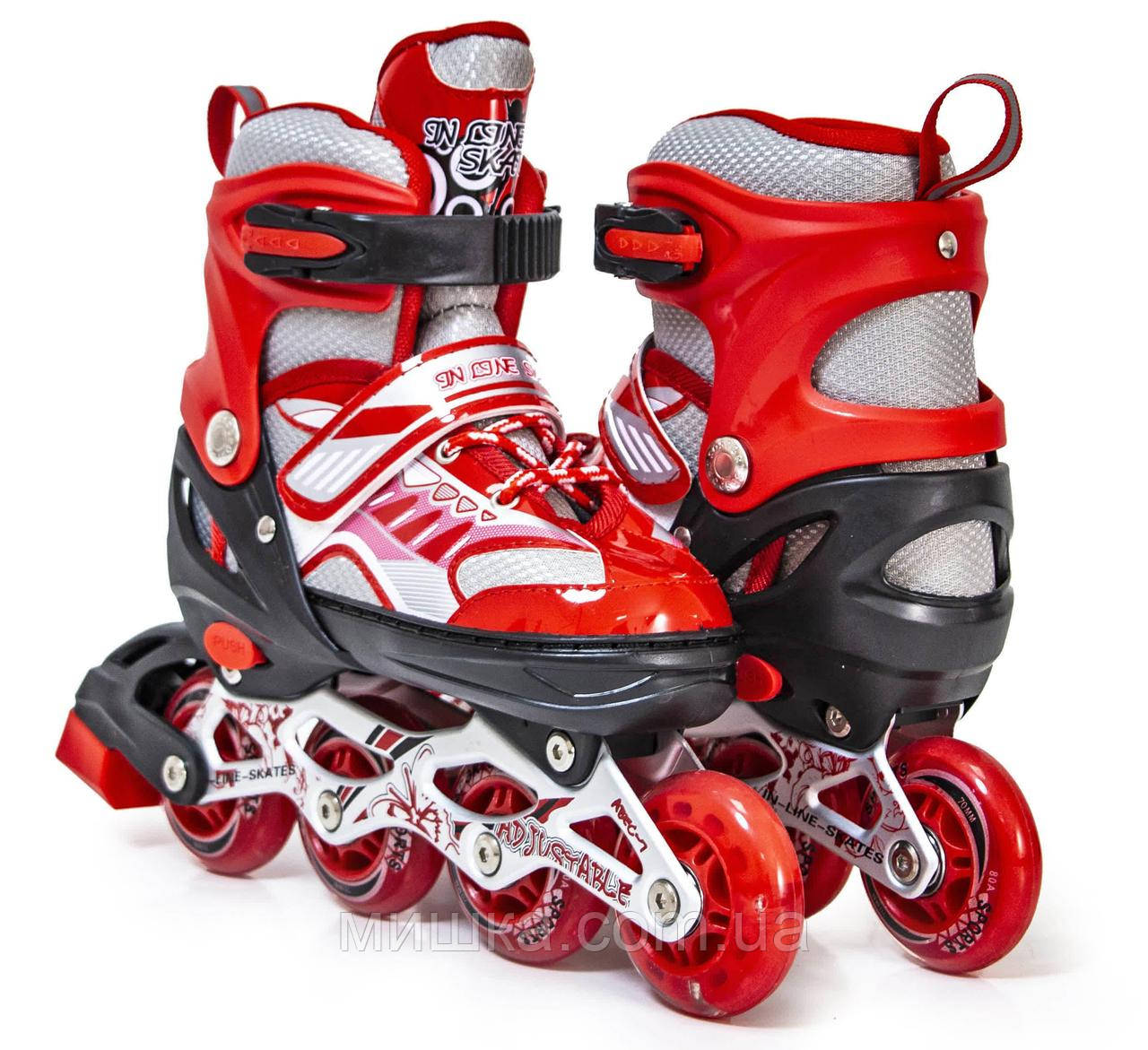 Розсувні ролики "Skate Inline" HAPPY-2, червоні, світні колеса 34-37, фото 1
