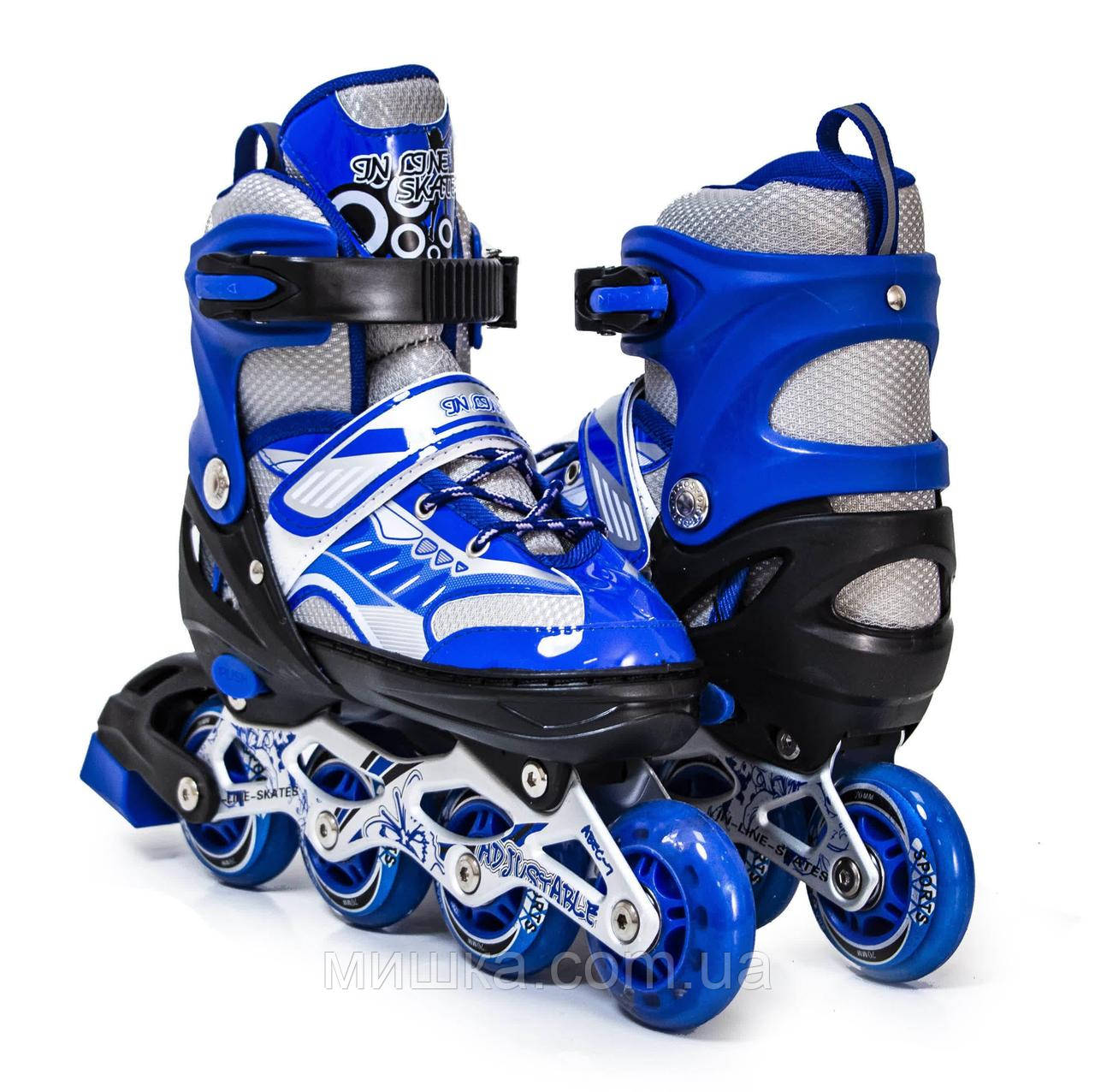 Розсувні ролики "Skate Inline" HAPPY-2, сині, світні колеса 38-42, фото 1