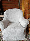 Чохли на диван і два крісла хутряні, плюшеві, без оборки внизу, для м'яких меблів, натяжні Venera сірий, фото 6
