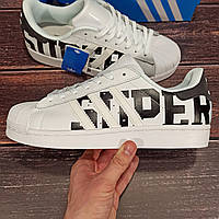 Мужские кроссовки Adidas Superstar белые кожаные Адидас Суперстар рефлективные