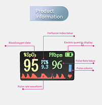 Пульсоксиметр Пальчиковий портативний, прилад для вимірювання пульсу та рівня кисню в крові, SPO2, фото 3