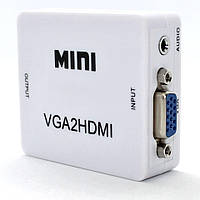 Конвертер перехідник VGA to HDMI активний адаптер зі звуком VGA2HDMI Аудіовхід Converter Mini 1080P