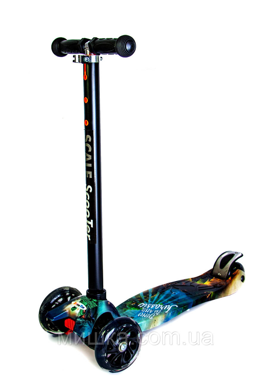 Детский самокат MAXI Jurassic park. Светящиеся черные колеса! (ID ...