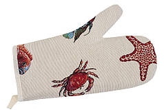 Гобеленова кухонна рукавиця/прихватка 17х30, тканина -біла з морськими мешканцями