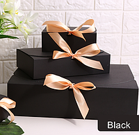 Подарочная крафт коробка с атласной лентой, цвет черный 11,5*11,5*5см самосборная коробка для подарков
