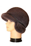 Жіноча хутряна шапка кепка норкова, "Жокейка кнопка" (ірис), фото 2