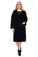 Платье-пальто женское черное с поясом на длинный рукав до колена S-L