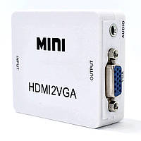 Конвертер переходник HDMI to VGA активный адаптер со звуком HDMI2VGA Аудио выход HD Video Converter Mini 1080P