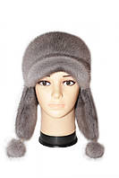 Жіноча хутряна шапка вушка з норки, "Зимушка" (сіро-блакитний), фото 2