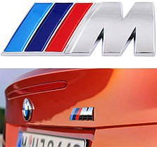 Металева емблема (логотип) M Power BMW (БМВ) на багажник грати Триколірна Хром (8.3 x 3.2см), фото 3
