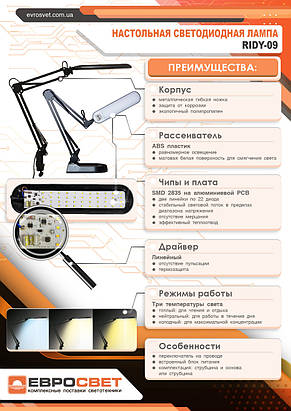 Світильник світлодіодний настільний ЕВРОСВЕТ Ridy-09 9Вт 3000-6000К чорний (000056703), фото 5