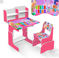 Детская парта школьная со стулом Винкс Winx ЛДСП ПШ 023 с пеналом розовая